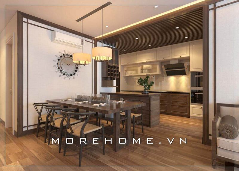 Thiết kế nội thất phòng ăn gỗ tự nhiên hiện đại, sang trọng cho nhà chung cư
