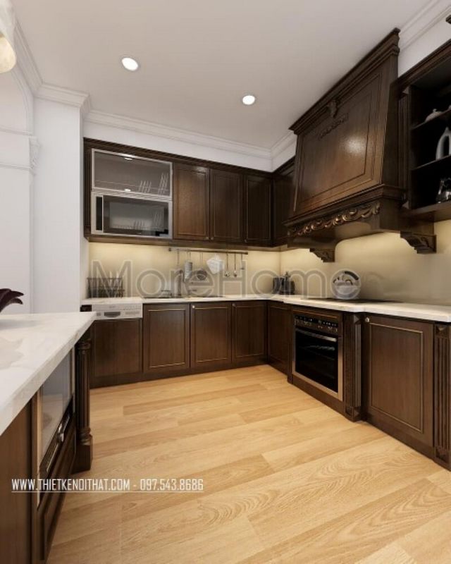 +18 Ý tưởng thiết kế phòng bếp căn hộ chung cư 3d tân cổ điển, đẹp, ấn tượng 2022